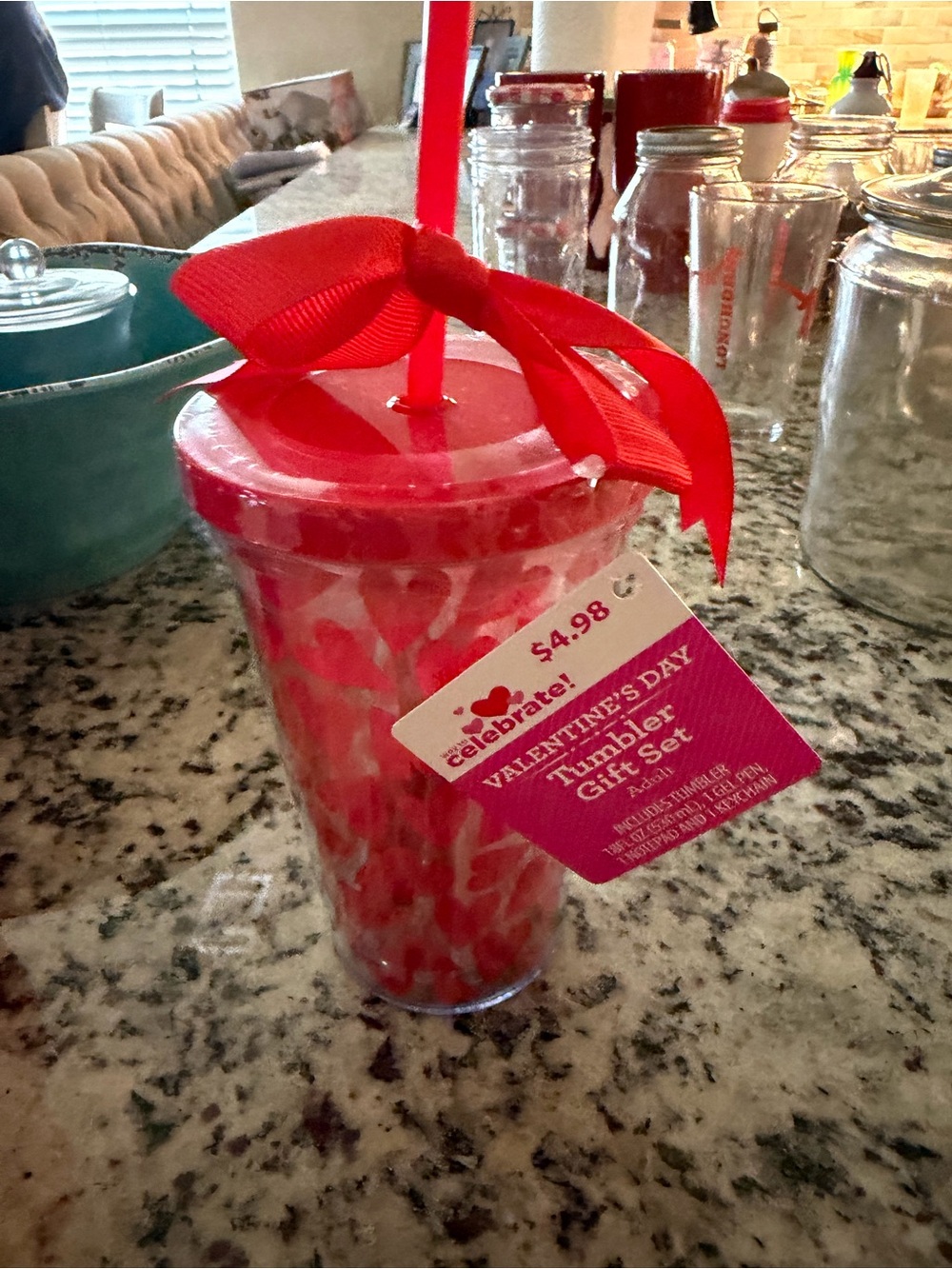 Red Valentine Tumbler Gift Set with Straw